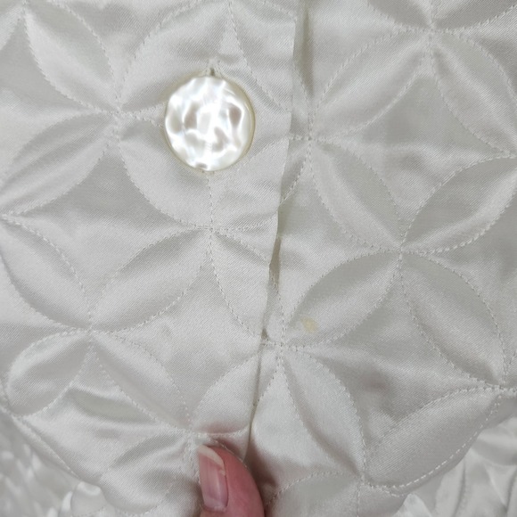 Oscar De La Renta Womens Quilted Housecoat Size M White Satin Lace Robe Retro - Picture 8 of 9